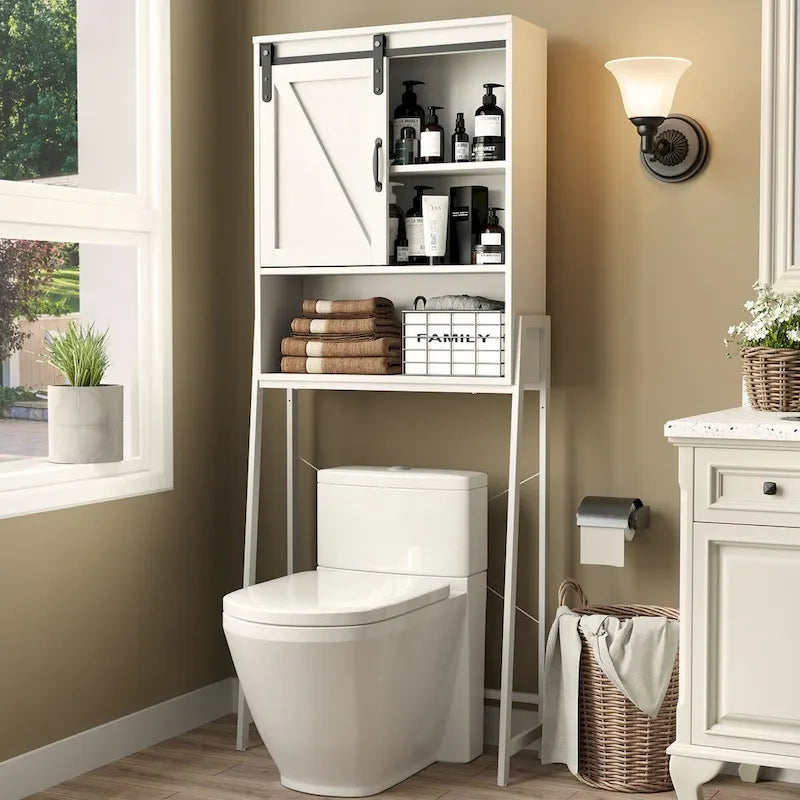 Over Toilet Storage Cabinet with Sliding Barn Door and Adjustable Shelves 66.93 in.