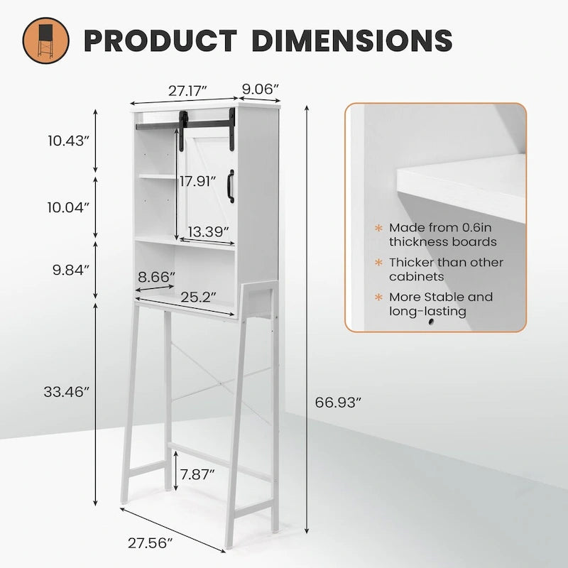 Over Toilet Storage Cabinet with Sliding Barn Door and Adjustable Shelves 66.93 in.