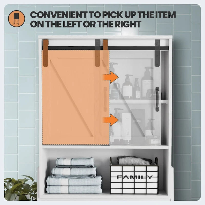Over Toilet Storage Cabinet with Sliding Barn Door and Adjustable Shelves 66.93 in.