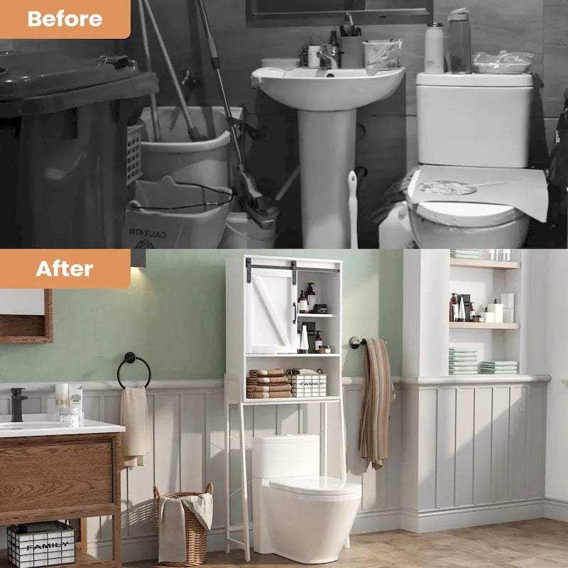 Over Toilet Storage Cabinet with Sliding Barn Door and Adjustable Shelves 66.93 in.