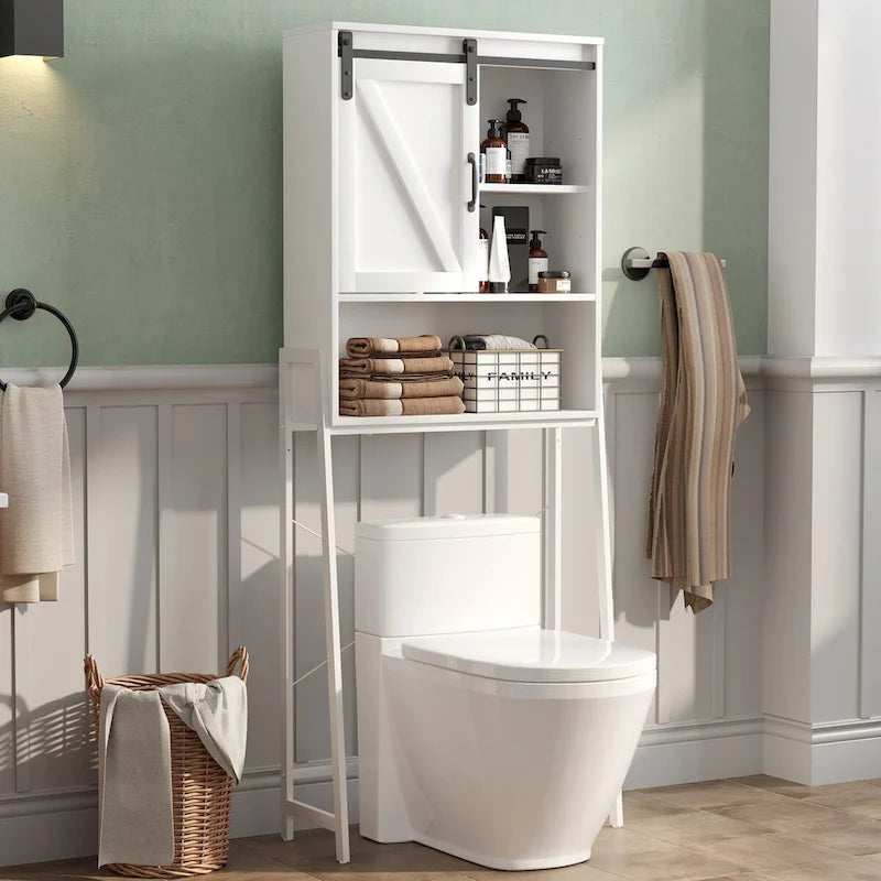 Over Toilet Storage Cabinet with Sliding Barn Door and Adjustable Shelves 66.93 in.
