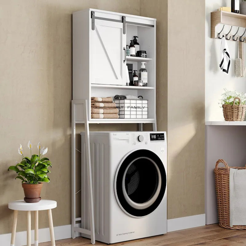 Over Toilet Storage Cabinet with Sliding Barn Door and Adjustable Shelves 66.93 in.