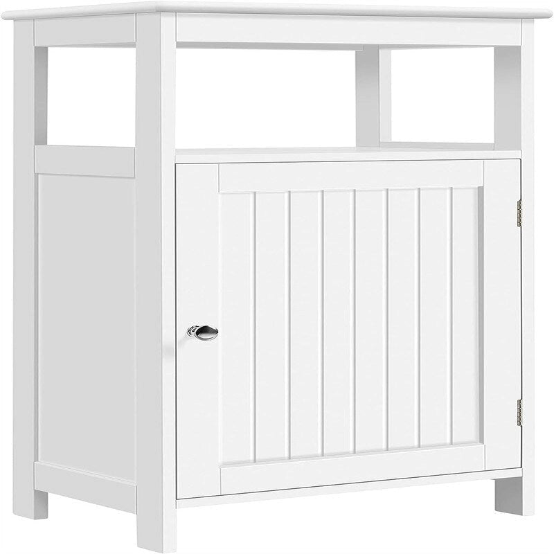 Freestanding Bathroom Side Cabinet with Open Shelf and Adjustable Door Cabinet