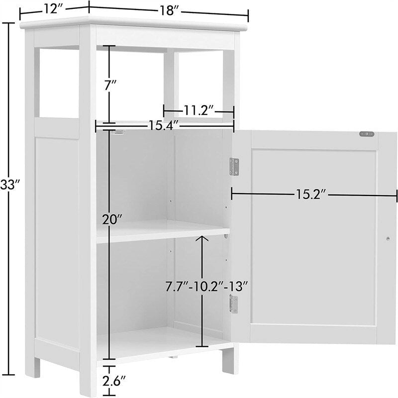 Freestanding Bathroom Side Cabinet with Open Shelf and Adjustable Door Cabinet