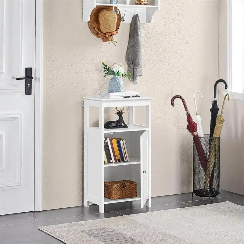 Freestanding Bathroom Side Cabinet with Open Shelf and Adjustable Door Cabinet