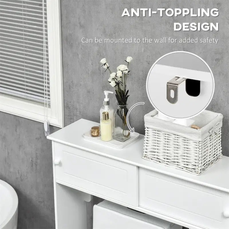 Over Toilet Cabinet with 4 Open Cubbies and Sliding Top Cabinet Doors 35 in.