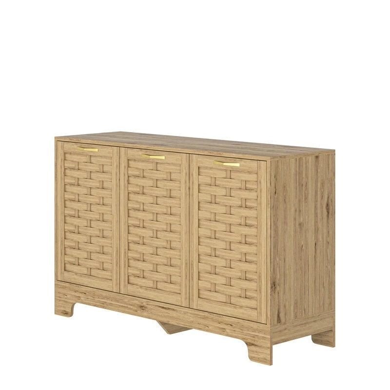 Farmhouse Buffet Sideboard Cabinet with 3 Woven Doors and Adjustable Shelf