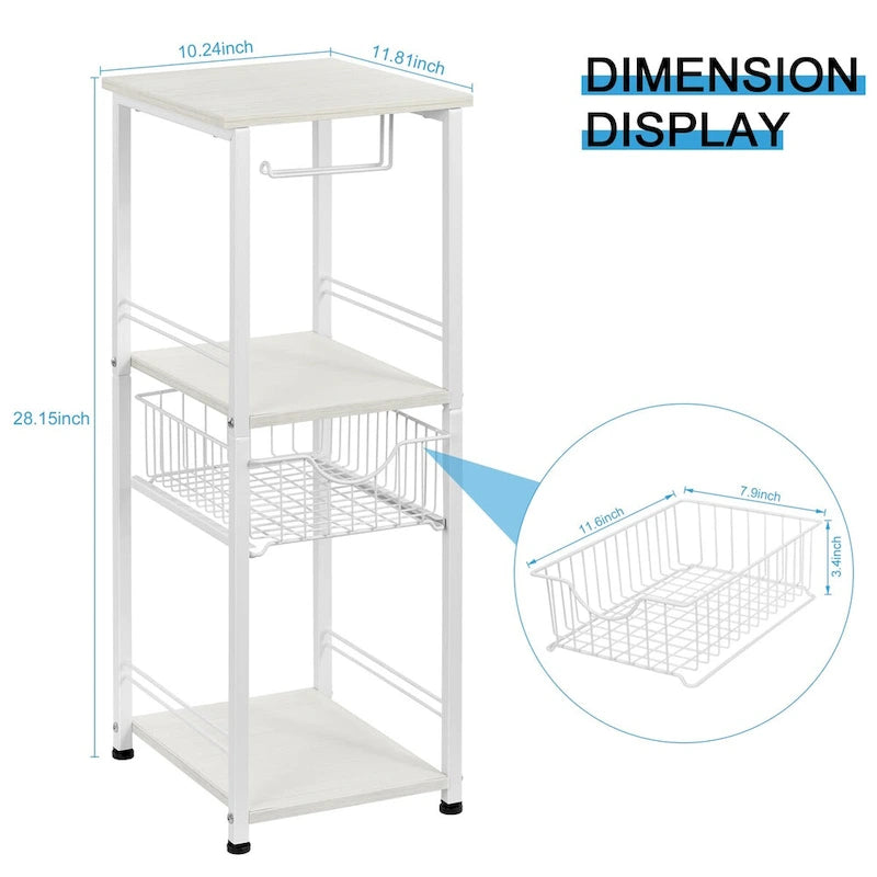 Freestanding Bathroom Shelf with Drawer Toilet Paper Holder and Tiered Storage