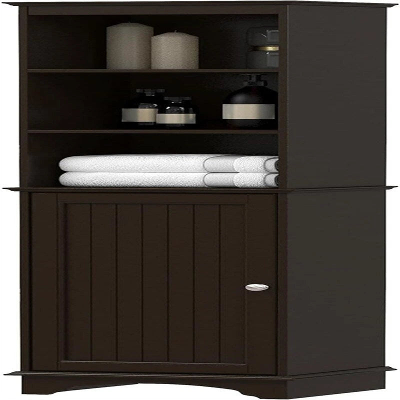 Tall Freestanding Storage Cabinet with 3 Open Shelves and Closed Cabinet