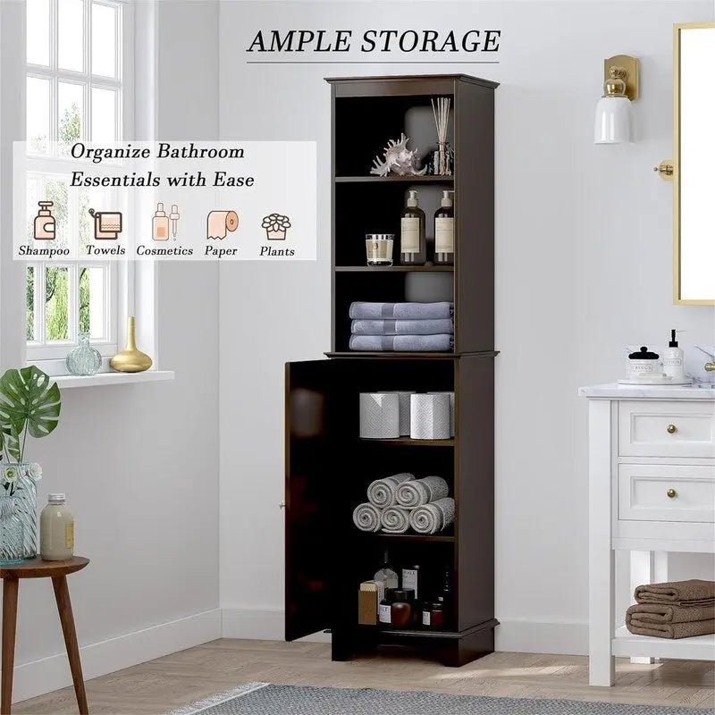 Tall Freestanding Storage Cabinet with 3 Open Shelves and Closed Cabinet