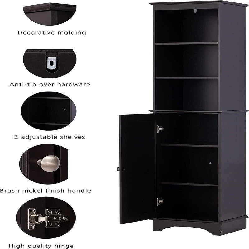 Tall Freestanding Storage Cabinet with 3 Open Shelves and Closed Cabinet