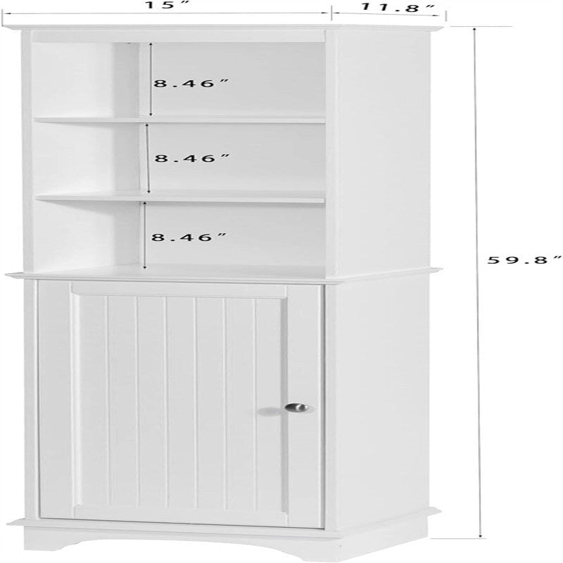 Tall Freestanding Storage Cabinet with 3 Open Shelves and Closed Cabinet