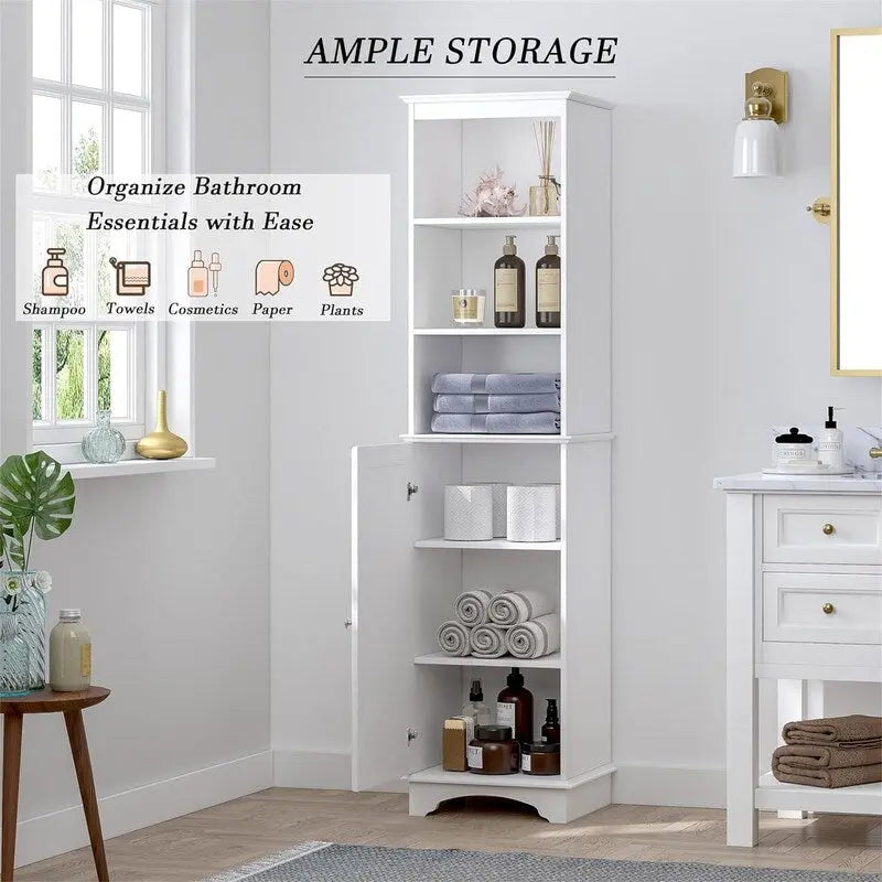 Tall Freestanding Storage Cabinet with 3 Open Shelves and Closed Cabinet