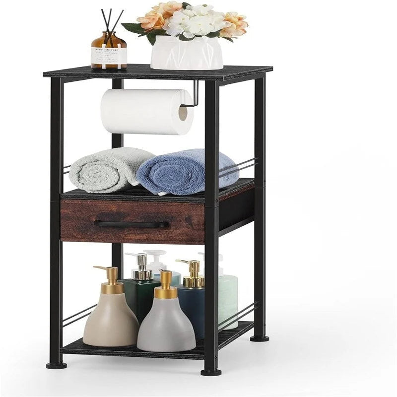 3 Tier Bathroom Storage Shelf with Drawer and Toilet Paper Holder 28.1 in.