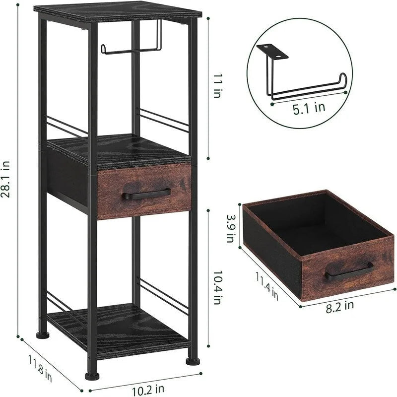 3 Tier Bathroom Storage Shelf with Drawer and Toilet Paper Holder 28.1 in.