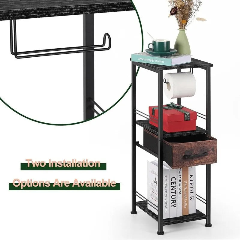 3 Tier Bathroom Storage Shelf with Drawer and Toilet Paper Holder 28.1 in.