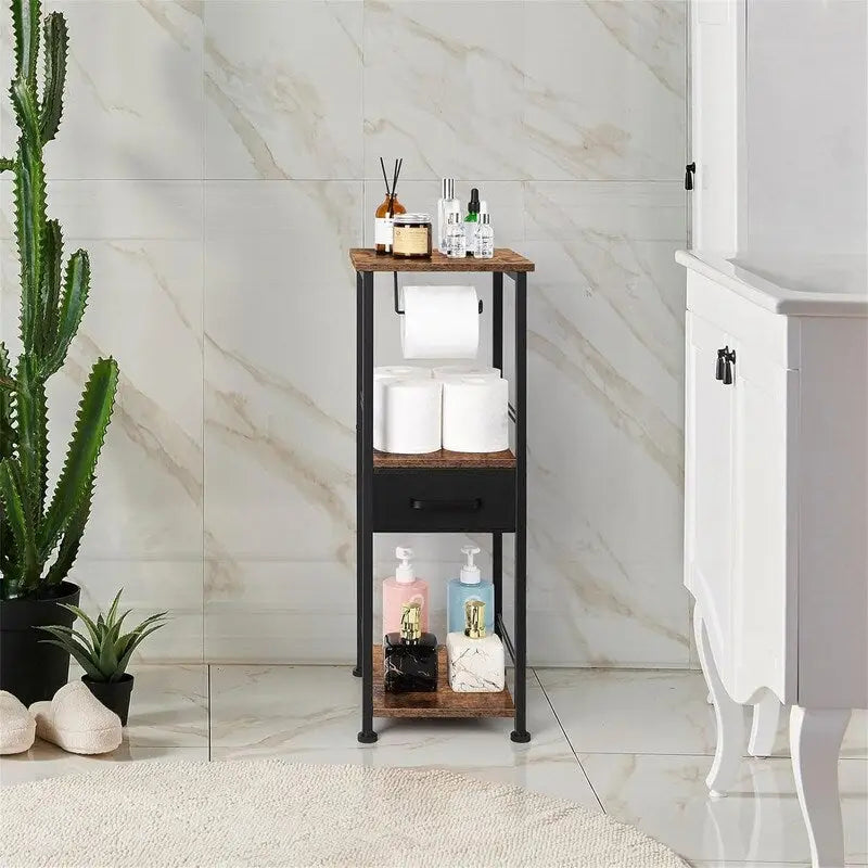 3 Tier Bathroom Storage Shelf with Drawer and Toilet Paper Holder 28.1 in.
