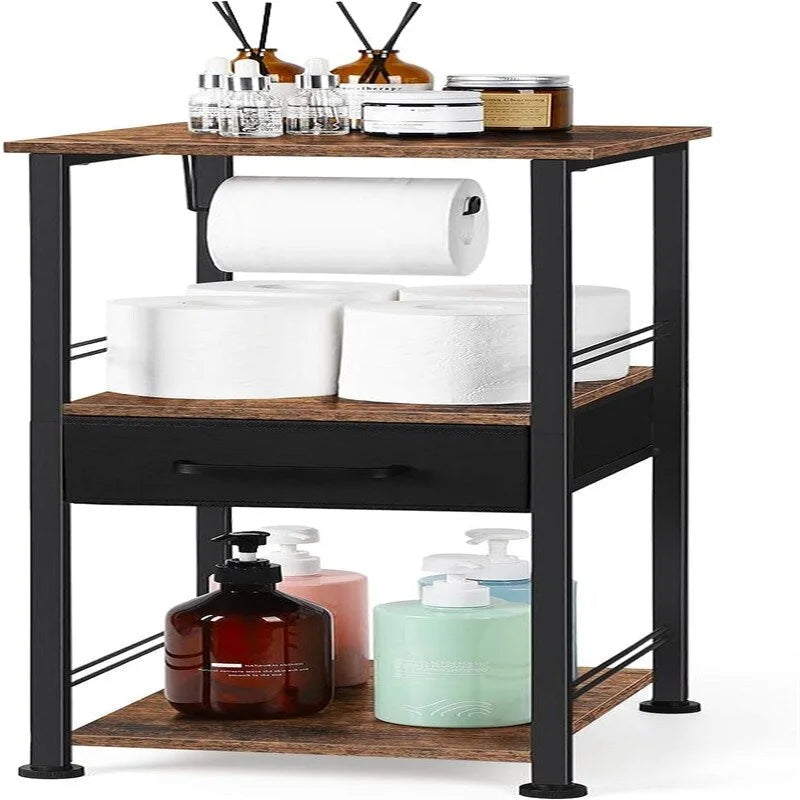 3 Tier Bathroom Storage Shelf with Drawer and Toilet Paper Holder 28.1 in.