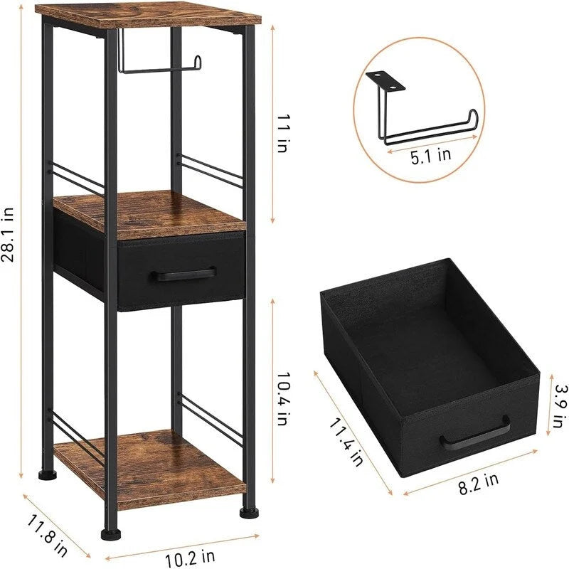 3 Tier Bathroom Storage Shelf with Drawer and Toilet Paper Holder 28.1 in.