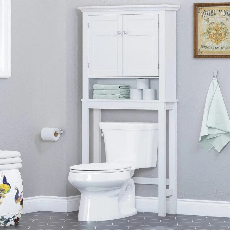 Over-the-Toilet Storage Cabinet with Open and Closed Shelves, White, 65 in.