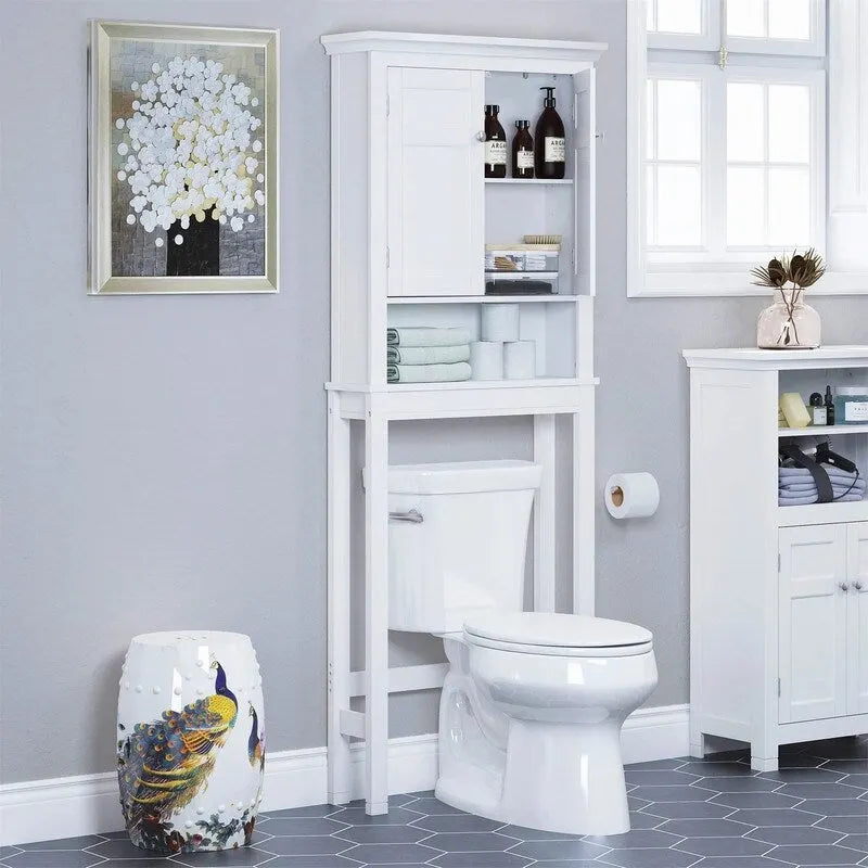 Over-the-Toilet Storage Cabinet with Open and Closed Shelves, White, 65 in.