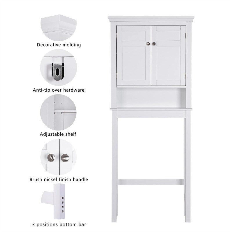 Over-the-Toilet Storage Cabinet with Open and Closed Shelves, White, 65 in.