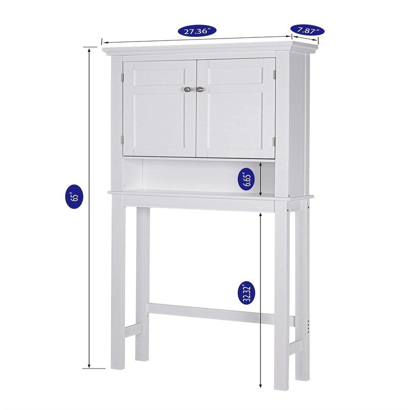Over-the-Toilet Storage Cabinet with Open and Closed Shelves, White, 65 in.