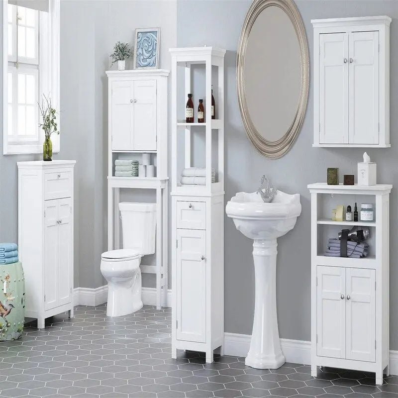Over-the-Toilet Storage Cabinet with Open and Closed Shelves, White, 65 in.