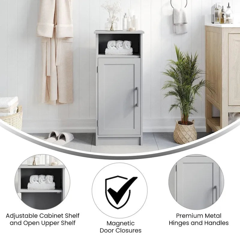 Freestanding Bathroom Storage Cabinet with Magnetic Door and 3 Adjustable Shelves