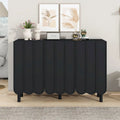 Shoe Cabinet with Wave Doors, Adjustable Shelves and 5 Pine Legs, 47 in.
