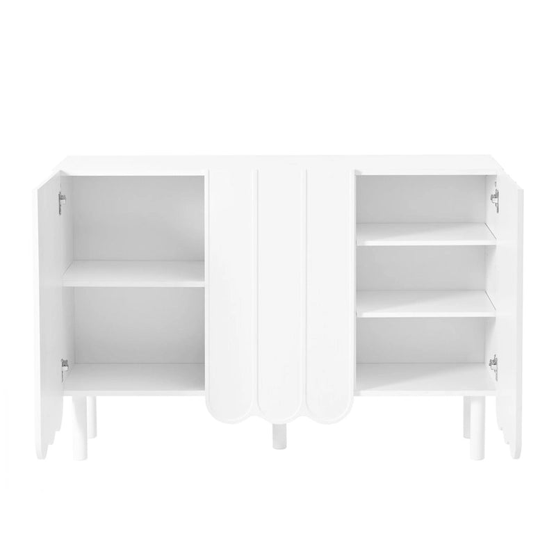 Shoe Cabinet with Wave Doors, Adjustable Shelves and 5 Pine Legs, 47 in.