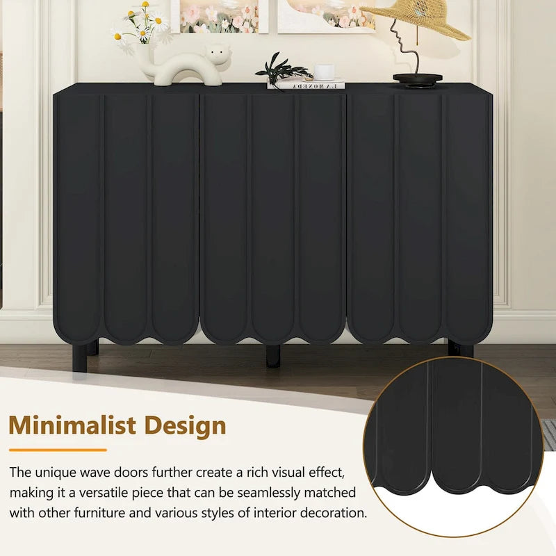 Shoe Cabinet with Wave Doors, Adjustable Shelves and 5 Pine Legs, 47 in.