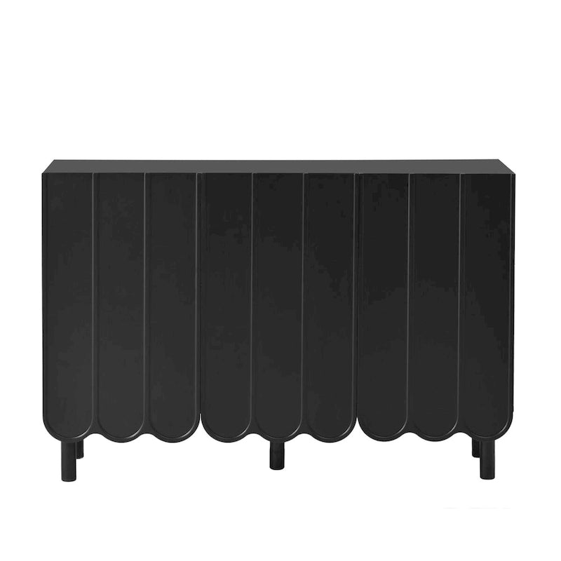 Shoe Cabinet with Wave Doors, Adjustable Shelves and 5 Pine Legs, 47 in.
