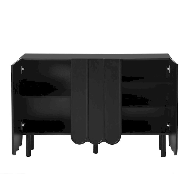 Shoe Cabinet with Wave Doors, Adjustable Shelves and 5 Pine Legs, 47 in.