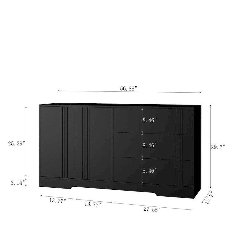 Modern Sideboard Buffet Cabinet with 3 Drawers and 2 Double Door Cabinets