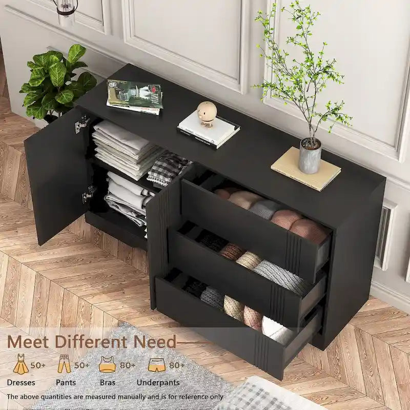 Modern Sideboard Buffet Cabinet with 3 Drawers and 2 Double Door Cabinets