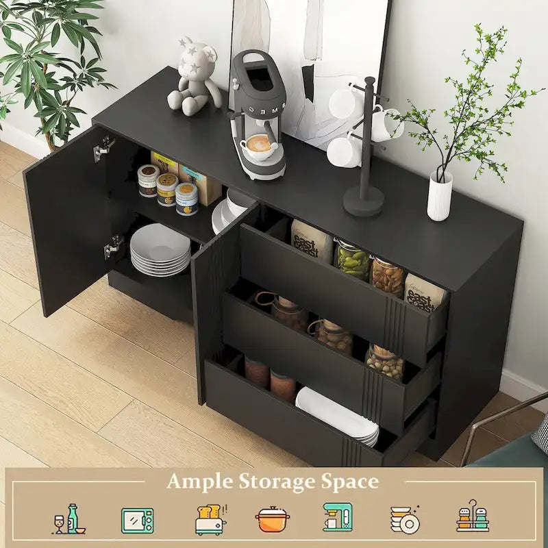 Modern Sideboard Buffet Cabinet with 3 Drawers and 2 Double Door Cabinets