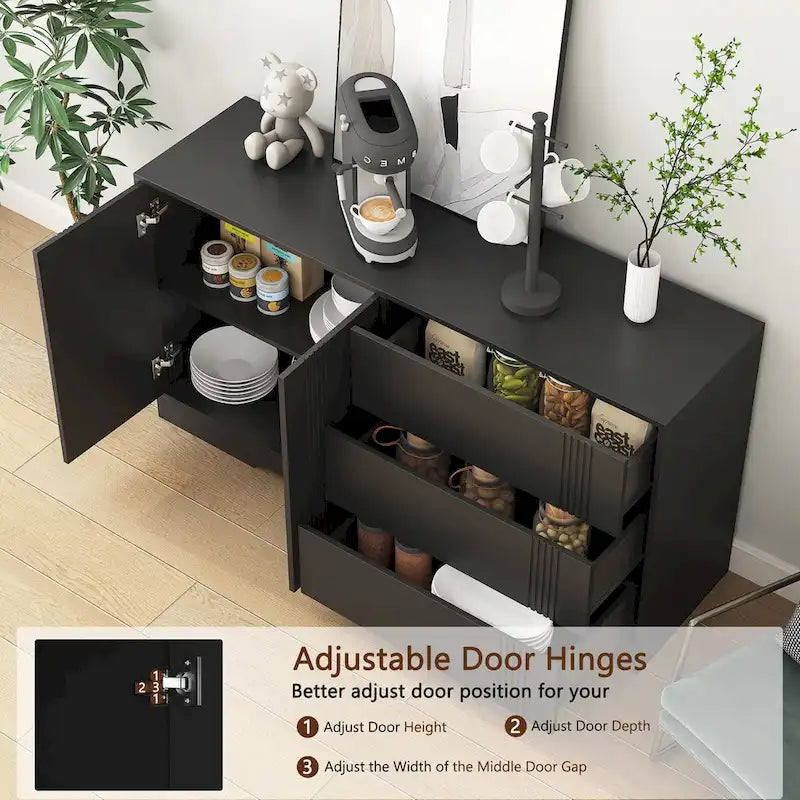Modern Sideboard Buffet Cabinet with 3 Drawers and 2 Double Door Cabinets