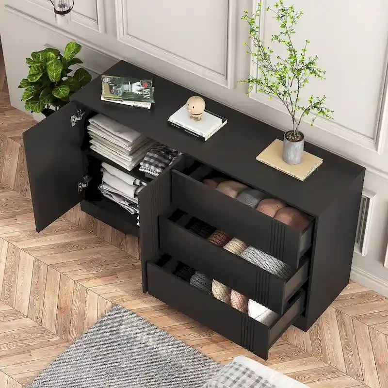 Modern Sideboard Buffet Cabinet with 3 Drawers and 2 Double Door Cabinets