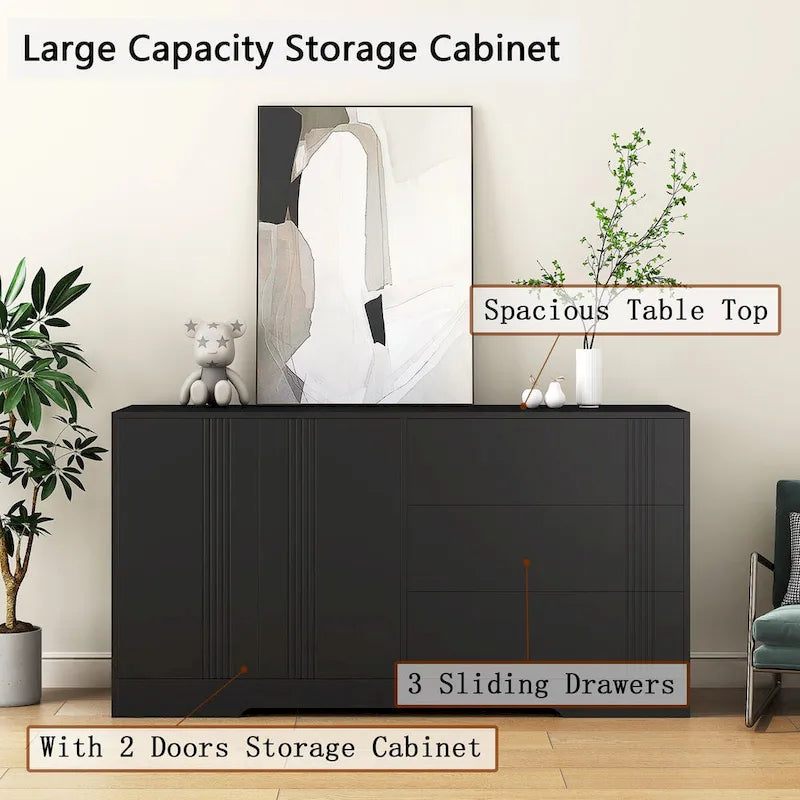 Modern Sideboard Buffet Cabinet with 3 Drawers and 2 Double Door Cabinets