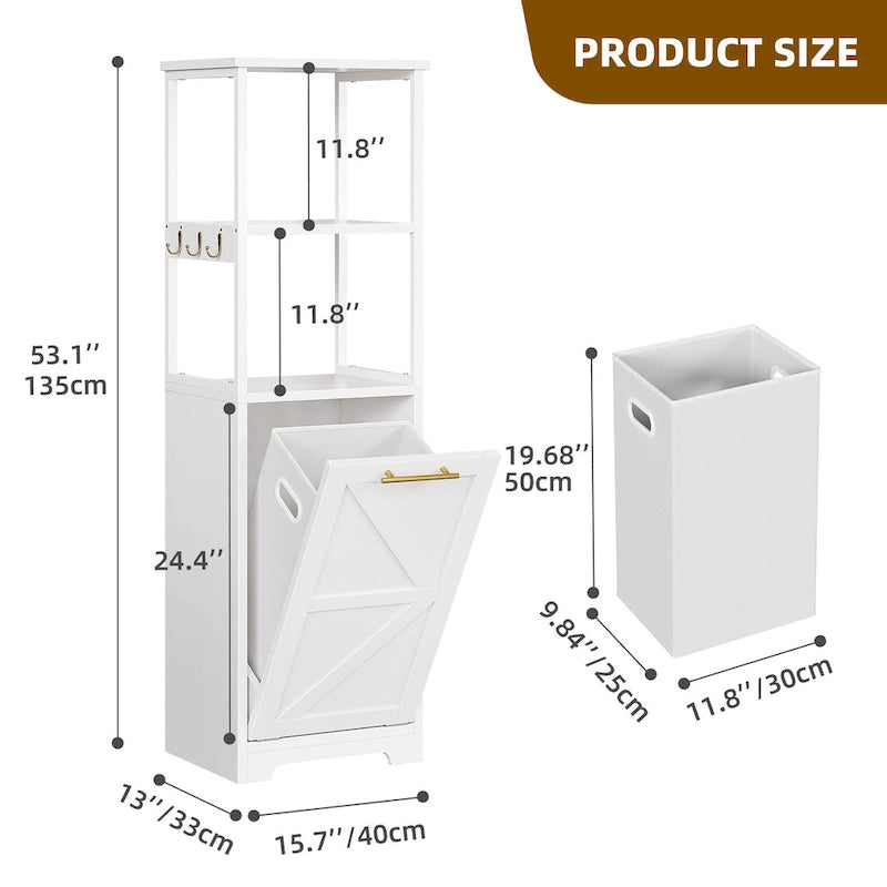 3 Tier Tilt Out Laundry Hamper Cabinet with Metal Hooks 15.7W x 53H in.