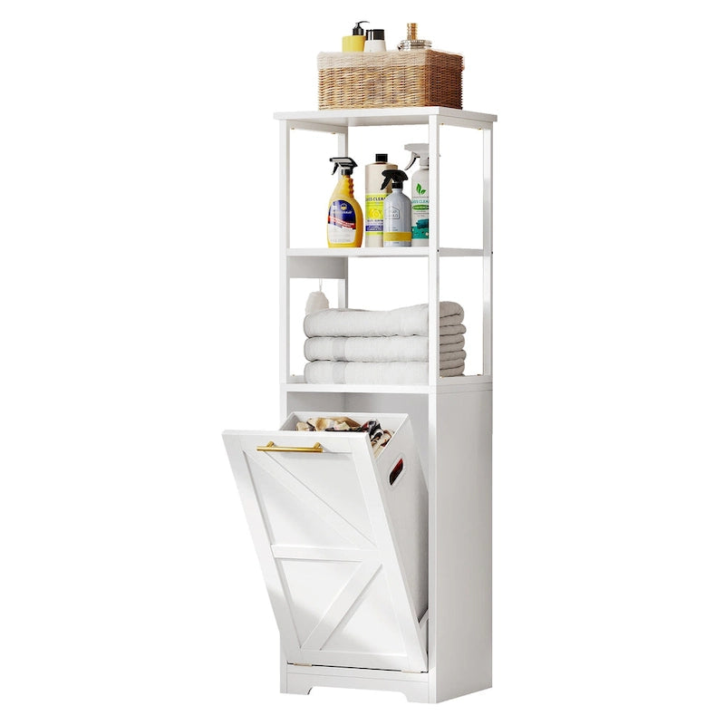 3 Tier Tilt Out Laundry Hamper Cabinet with Metal Hooks 15.7W x 53H in.