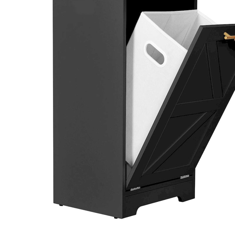 3 Tier Tilt Out Laundry Hamper Cabinet with Metal Hooks 15.7W x 53H in.