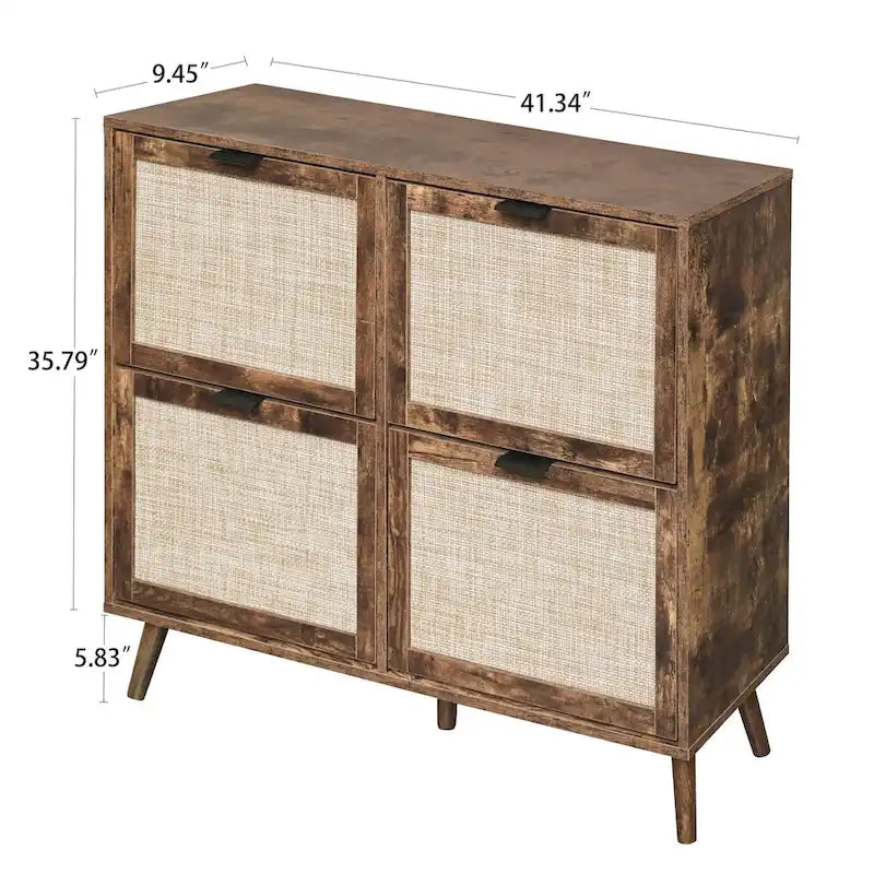 4 Door Freestanding Shoe Cabinet with Double Layer Storage for Entryway