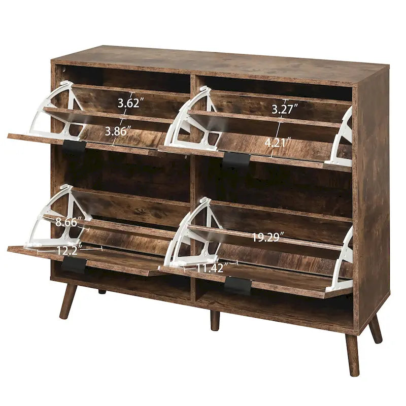 4 Door Freestanding Shoe Cabinet with Double Layer Storage for Entryway