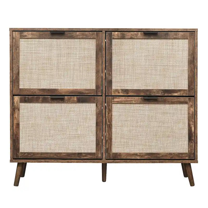4 Door Freestanding Shoe Cabinet with Double Layer Storage for Entryway