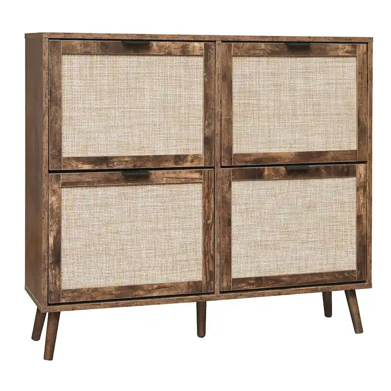 4 Door Freestanding Shoe Cabinet with Double Layer Storage for Entryway