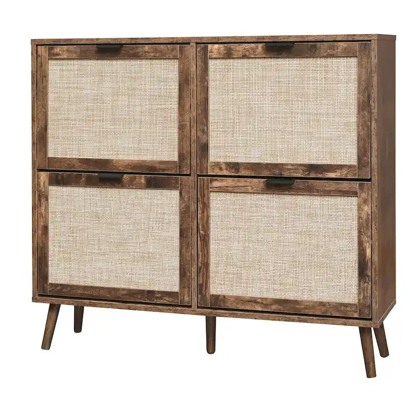 4 Door Freestanding Shoe Cabinet with Double Layer Storage for Entryway