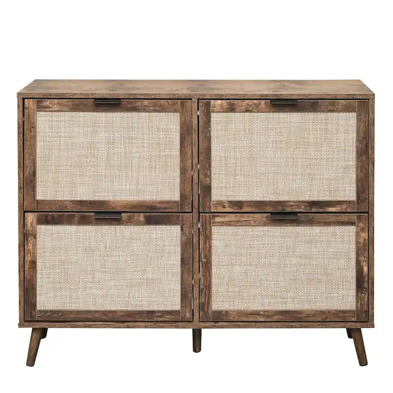4 Door Freestanding Shoe Cabinet with Double Layer Storage for Entryway
