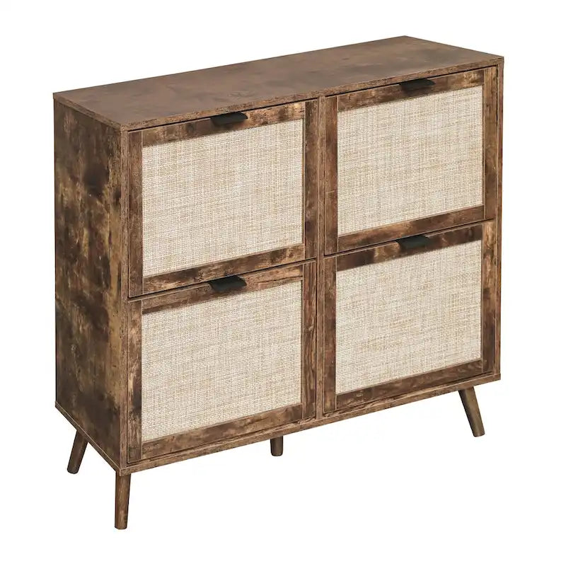 4 Door Freestanding Shoe Cabinet with Double Layer Storage for Entryway